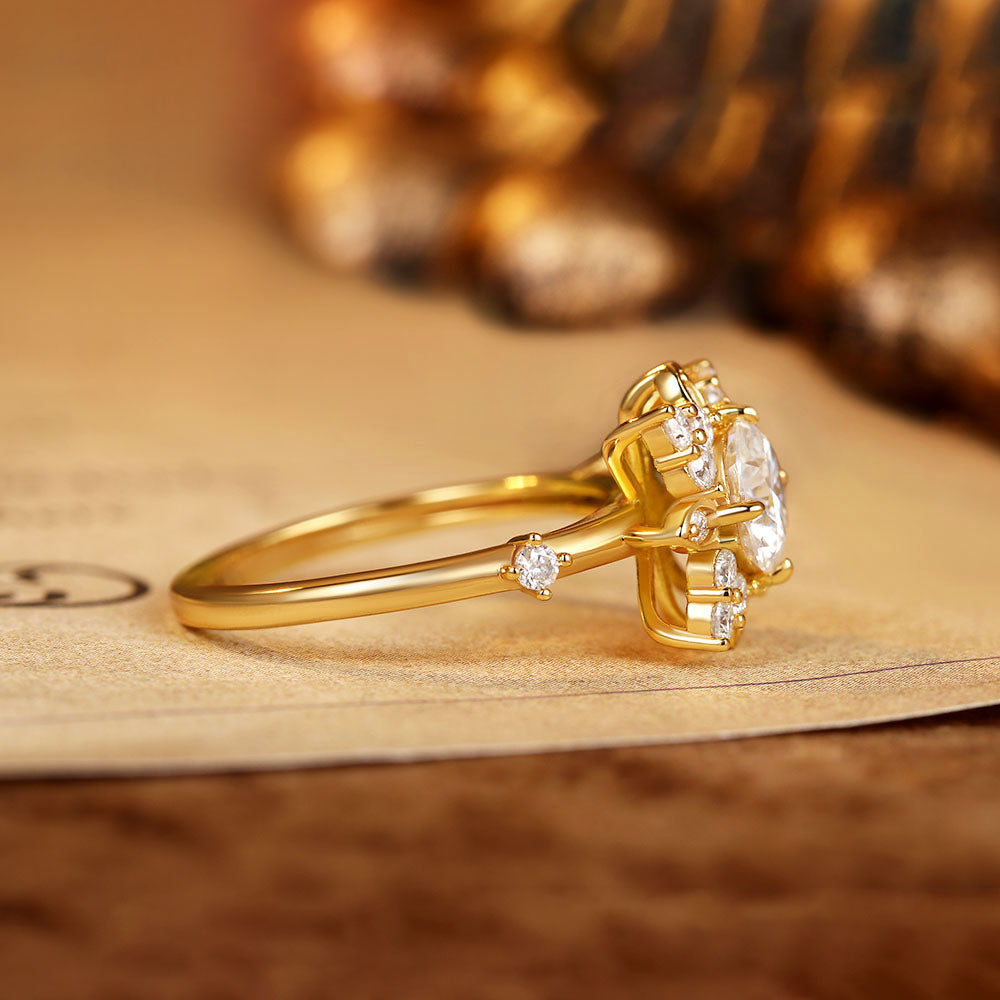 Snowflake Cluster Engagement Ring With Round Moissanite