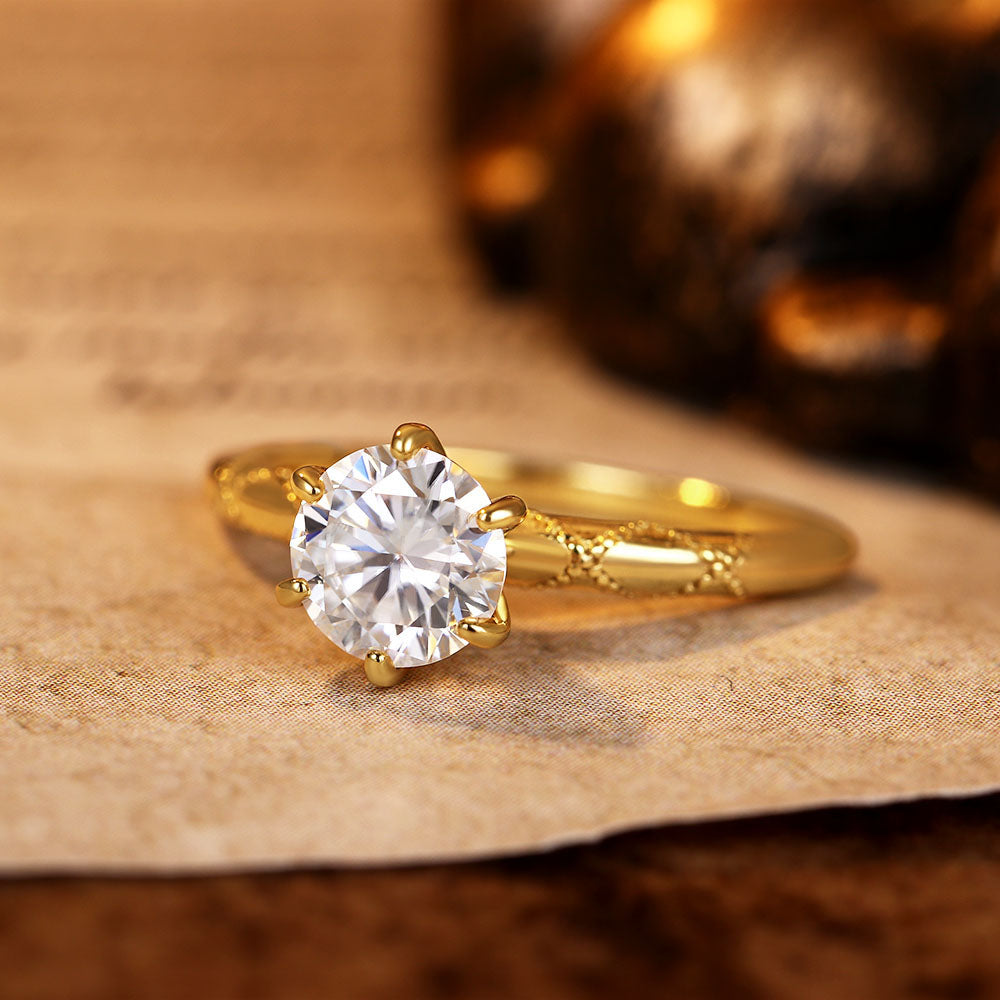 1 ct Round Moissanite Solitaire Engagement Ring With Art Deco Filigree