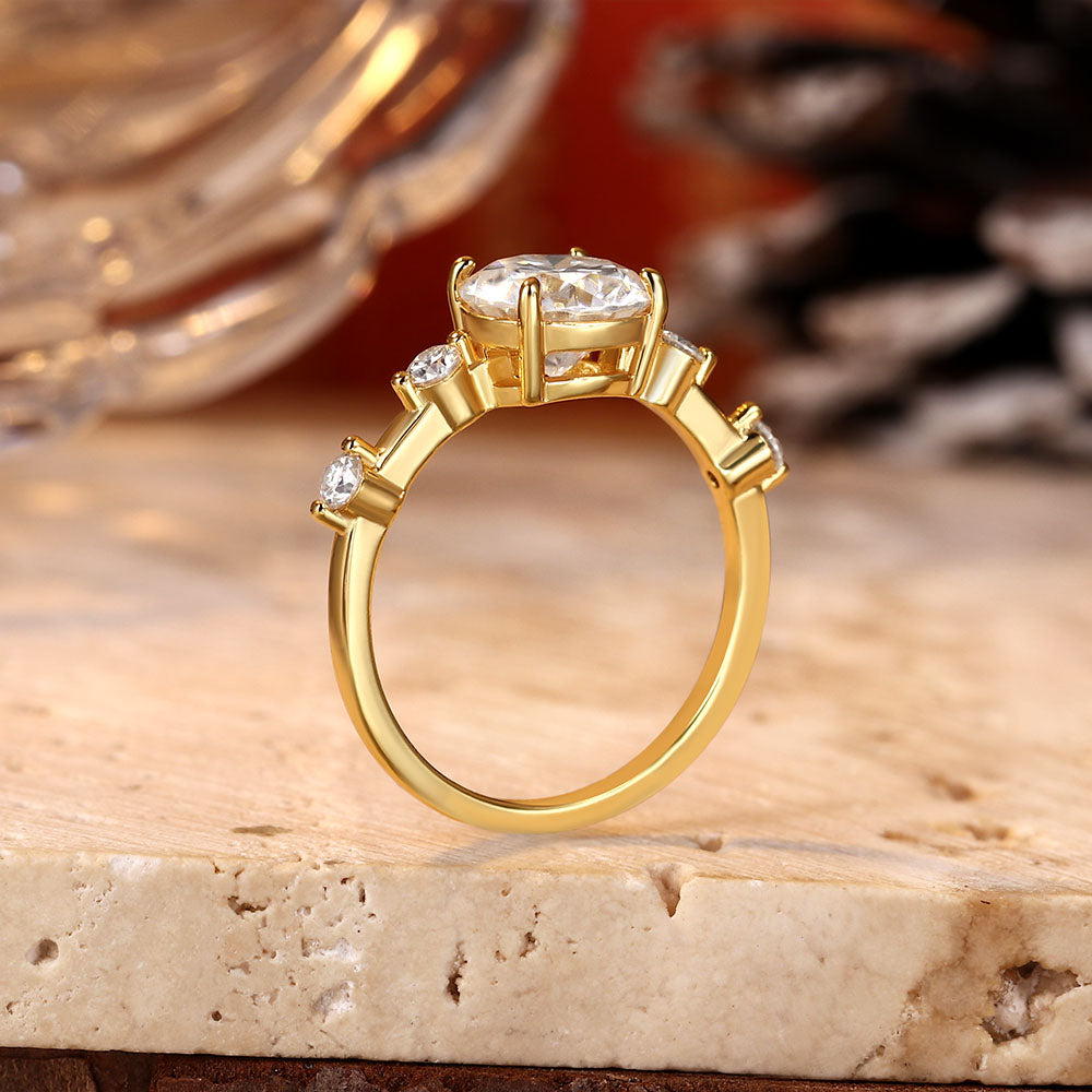 2.0 ct Round Moissanite Unique Distance Pave Set Engagement Ring