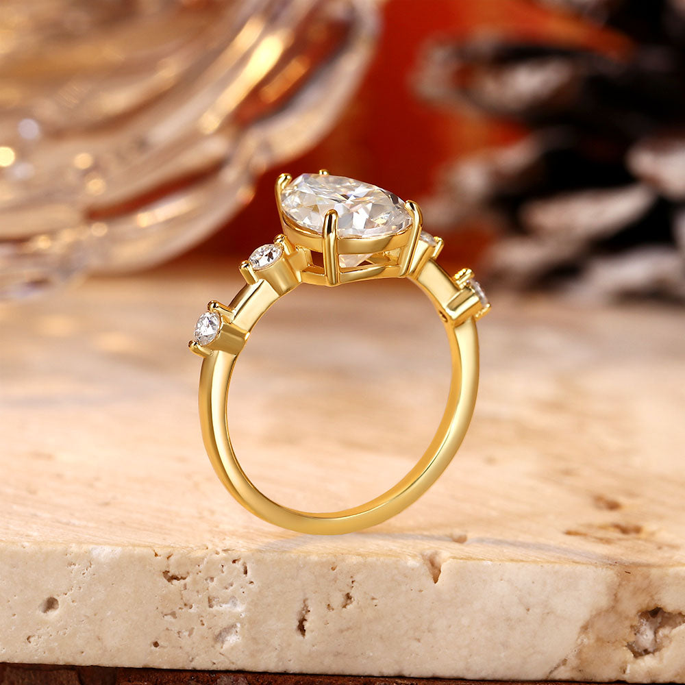 Pear Cut Unique Distance Pave Set Moissanite Engagement Ring
