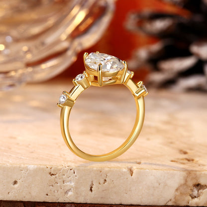 Pear Cut Unique Distance Pave Set Moissanite Engagement Ring