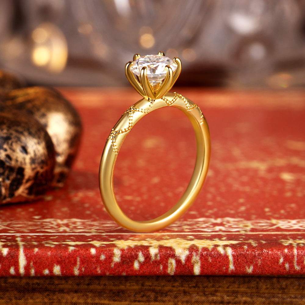 1 ct Round Moissanite Solitaire Engagement Ring With Art Deco Filigree