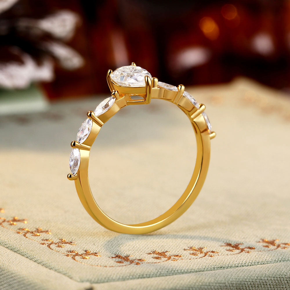 Pear Moissanite Engagement Ring With Marquise Moissanite