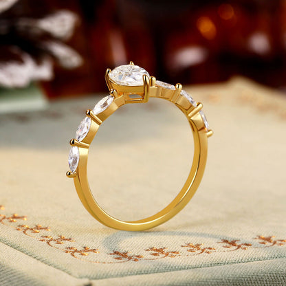 Pear Moissanite Engagement Ring With Marquise Moissanite
