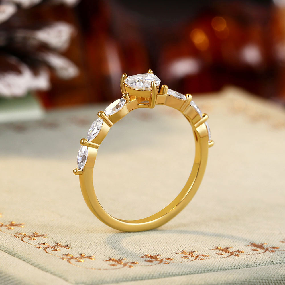 Heart Moissanite Engagement Ring With Marquise Moissanite