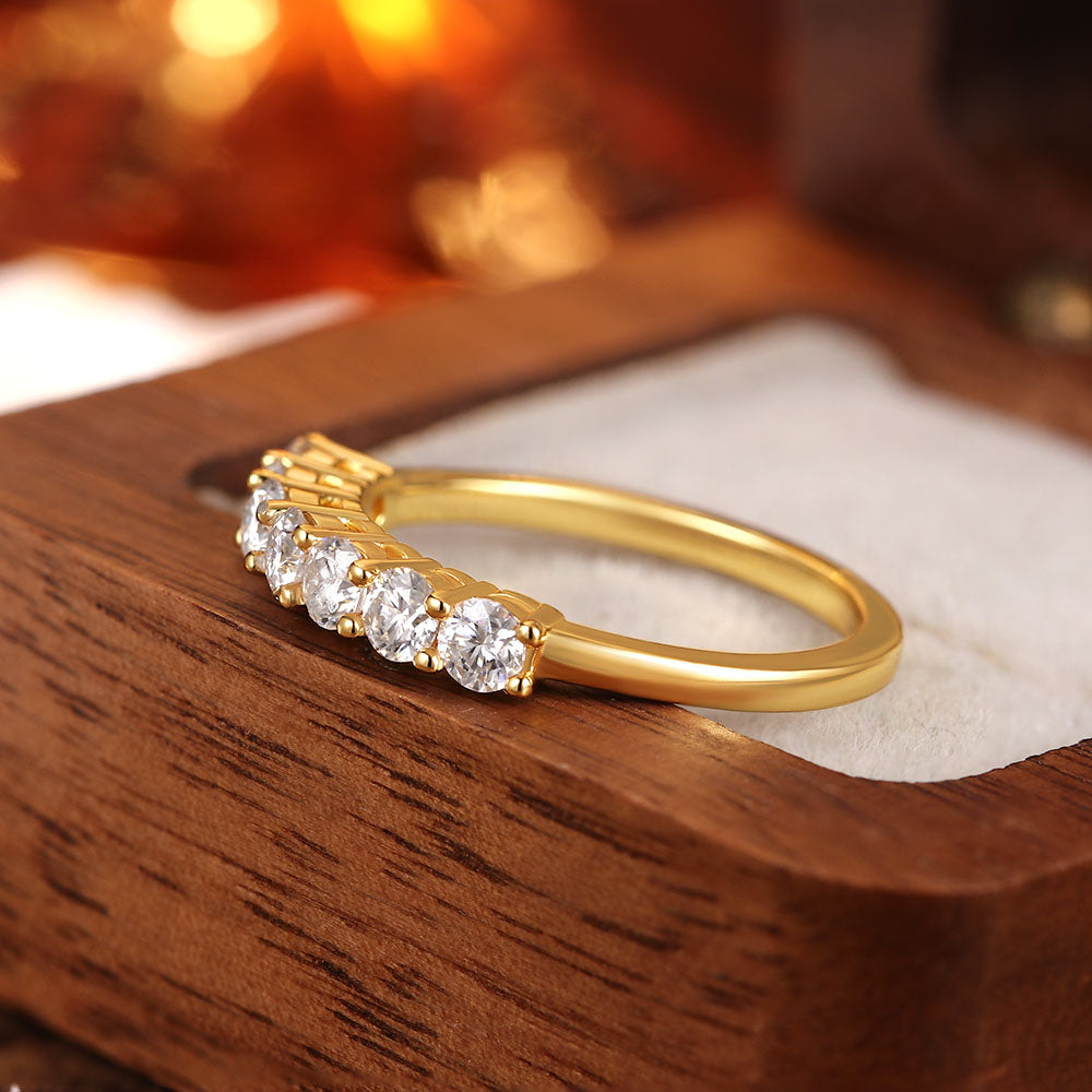 0.58 ct Round Cut Moissanite Half Eternity Wedding Ring