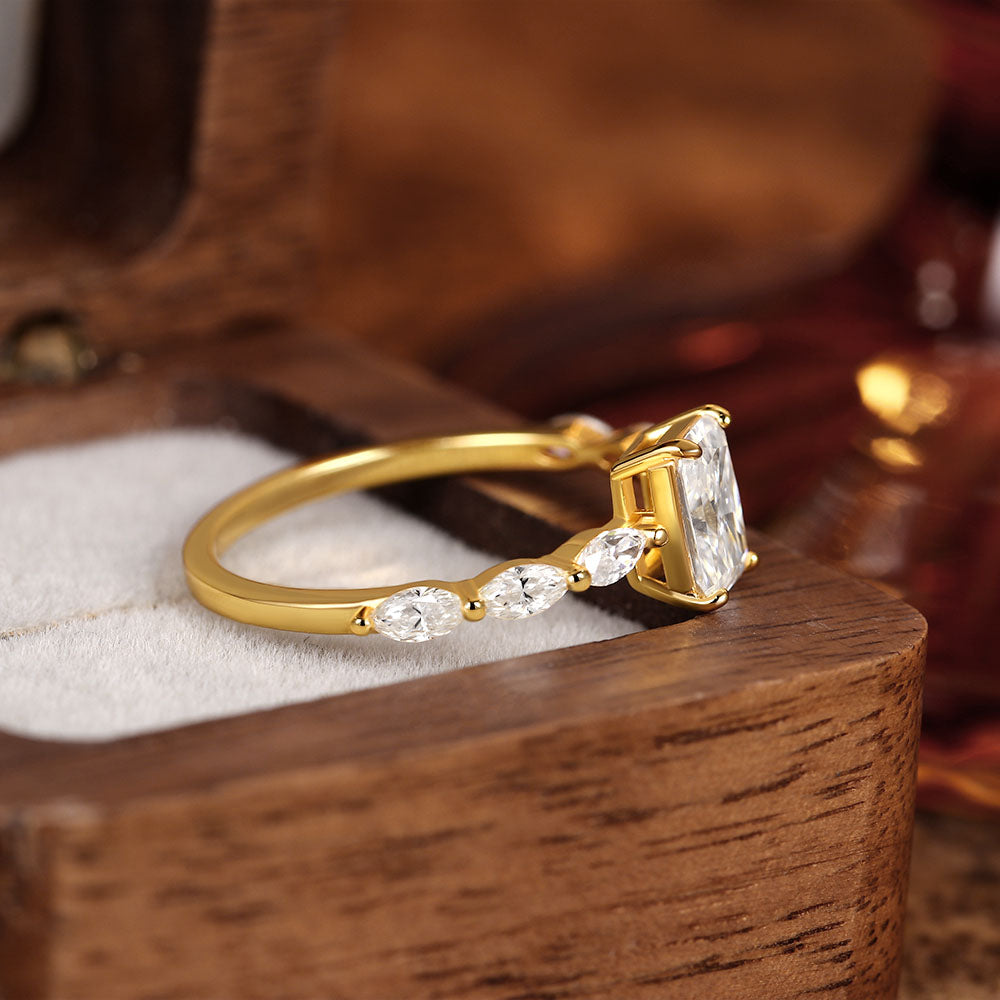 1.1 ct Radiant Moissanite Engagement Ring With Marquise Moissanite Accents