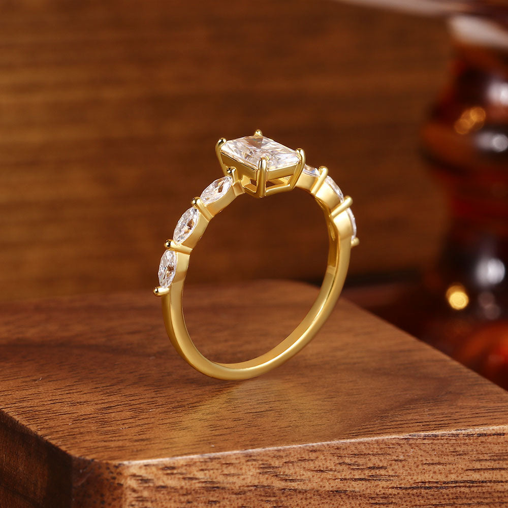 1.1 ct Radiant Moissanite Engagement Ring With Marquise Moissanite Accents