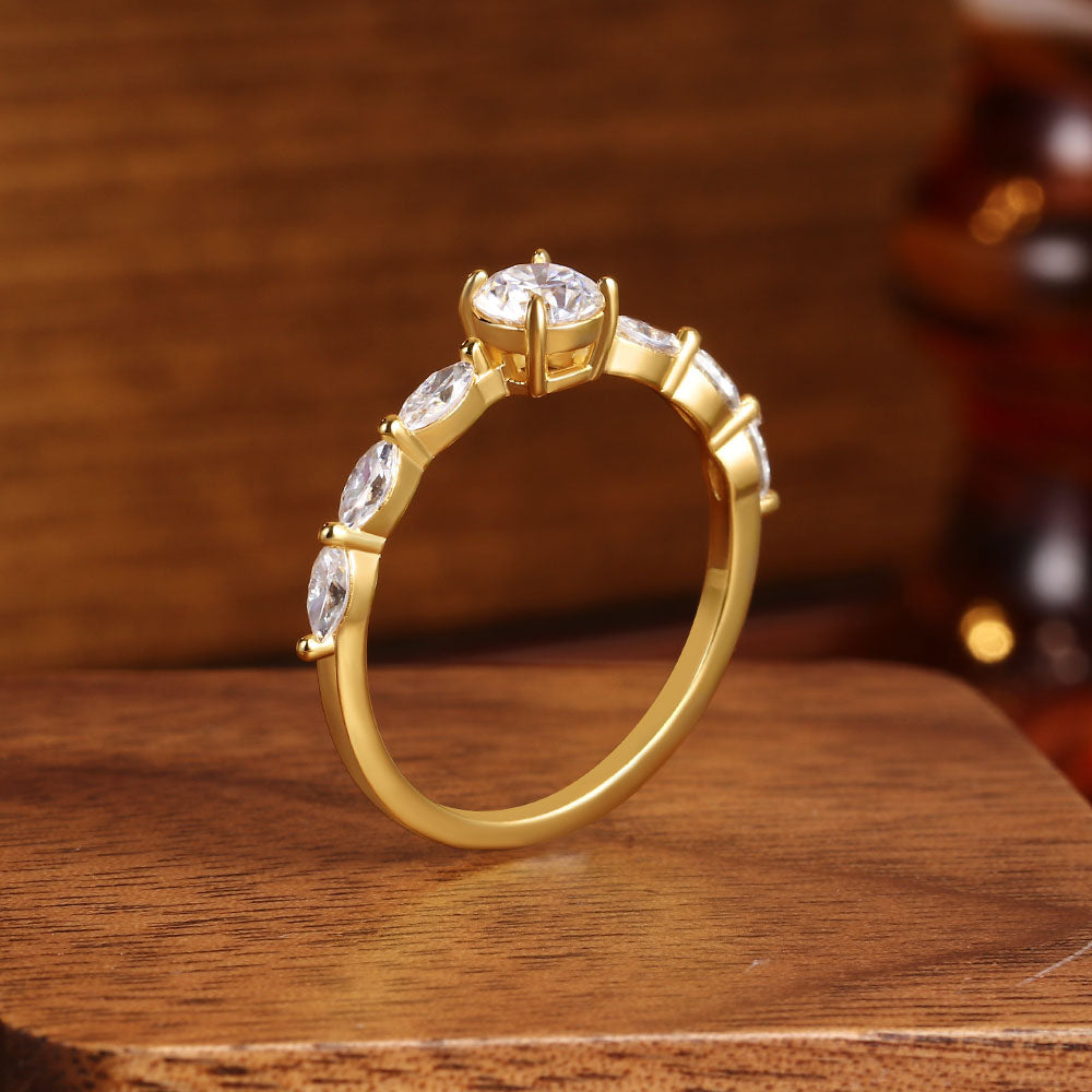 Round Moissanite Engagement Ring With Marquise Moissanite