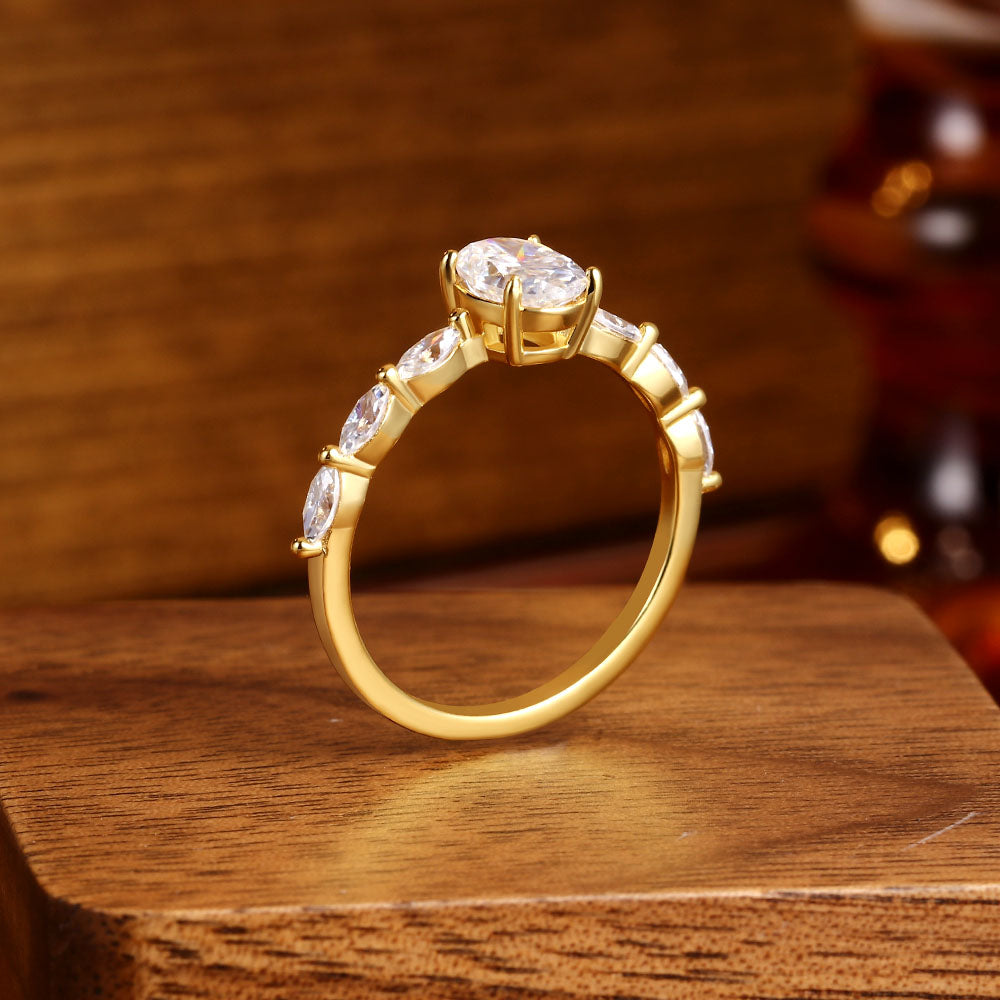 Oval Moissanite Engagement Ring With Marquise Moissanite
