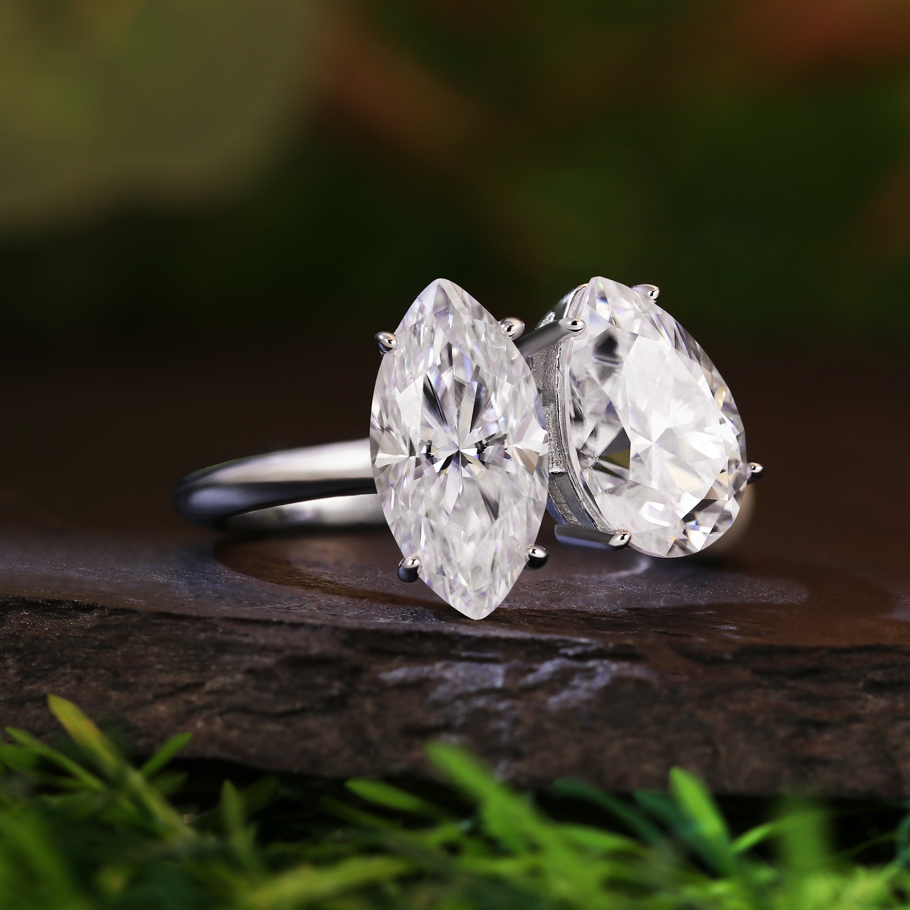 Unique Marquise & Pear Cut Two-Stone Toi et Moi Engagement Ring