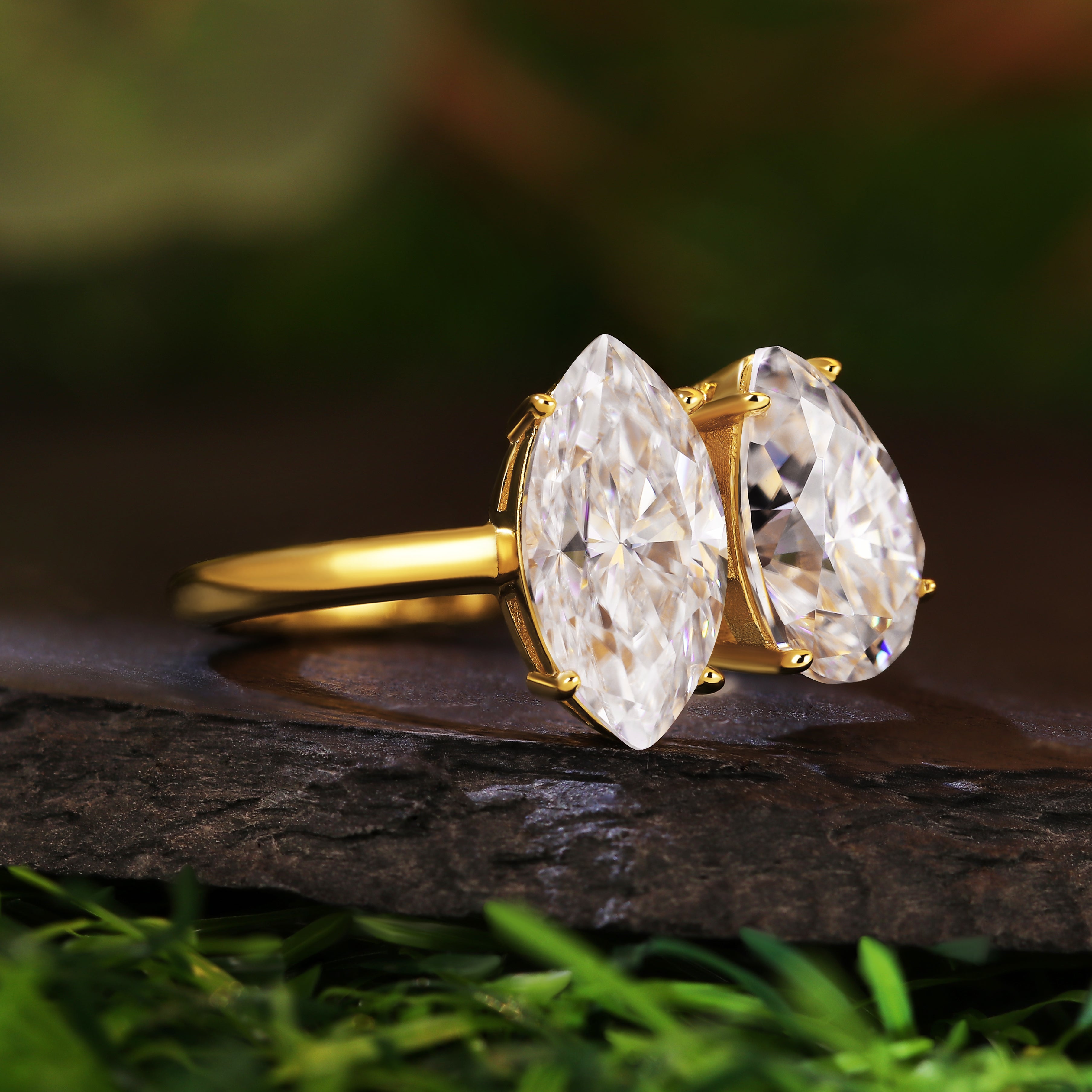 Unique Marquise & Pear Cut Two-Stone Toi et Moi Engagement Ring