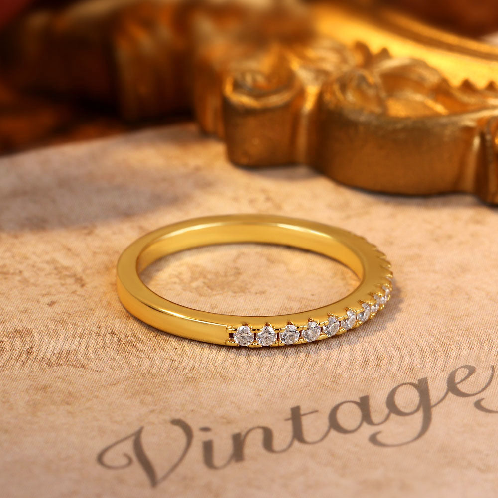 Round Moissanite Pave Half Eternity Wedding Band