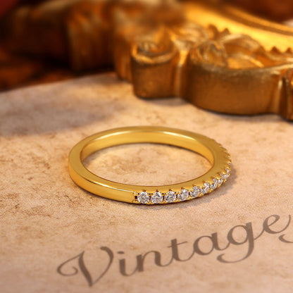 Round Moissanite Pave Half Eternity Wedding Band