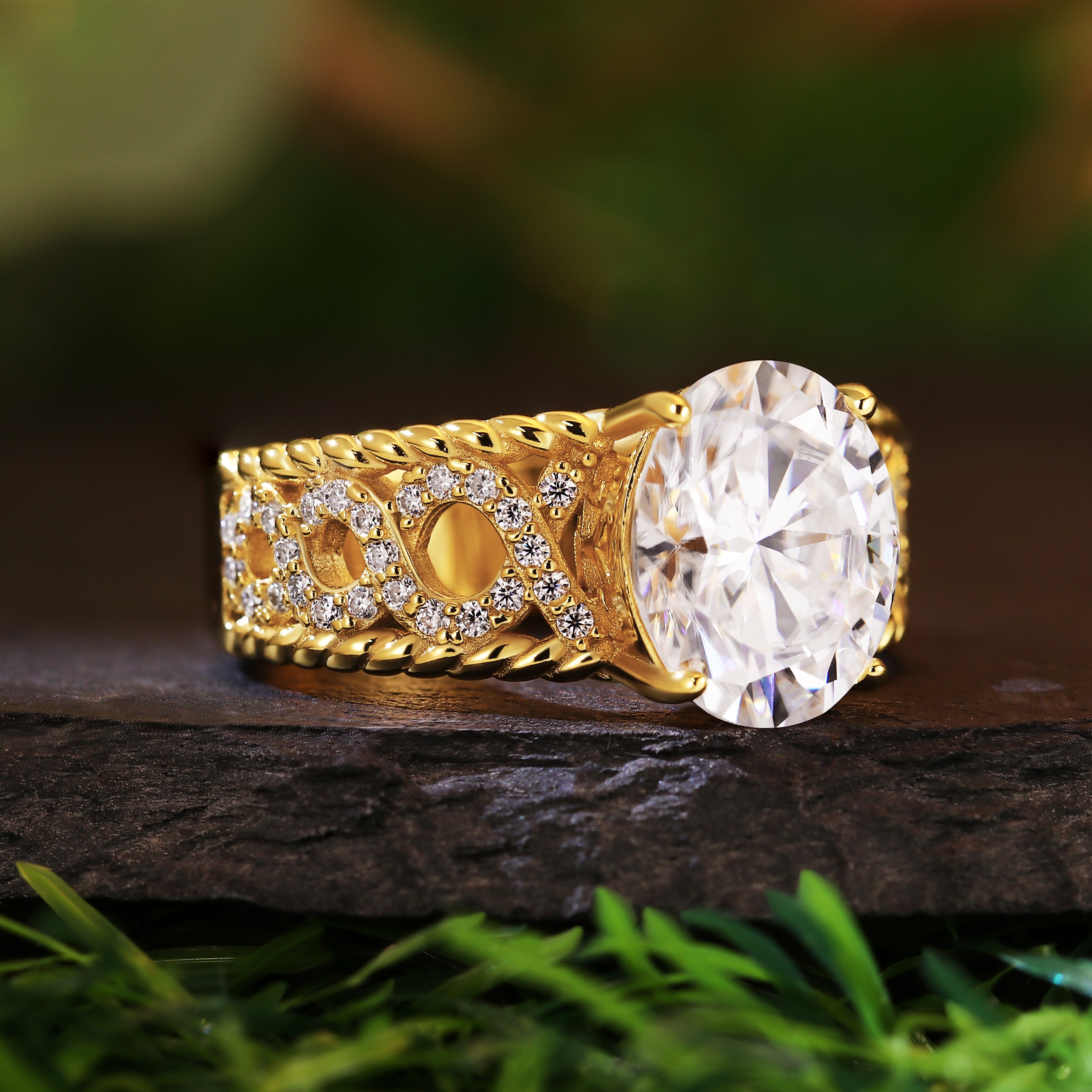 3.14CT Oval Cut Engagement Ring with Braided Infinity Band and Twisted Rope Edge, Vintage Inspired Statement Ring