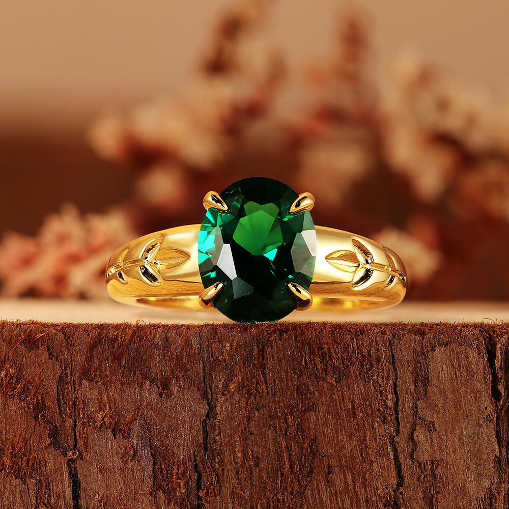 2.65CT Oval Cut Lab Nature Inspired Leaf Engraved Engagement Ring