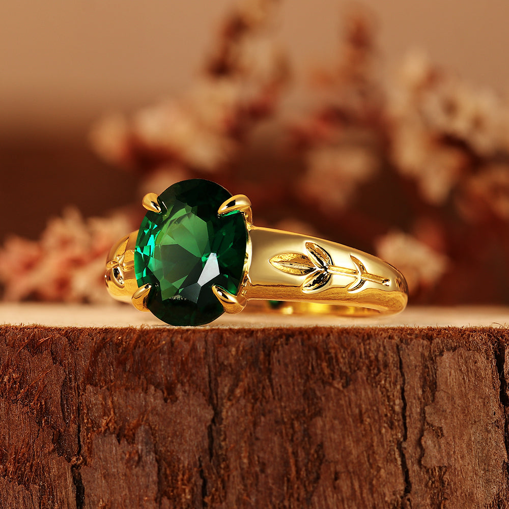 2.65CT Oval Cut Lab Nature Inspired Leaf Engraved Engagement Ring