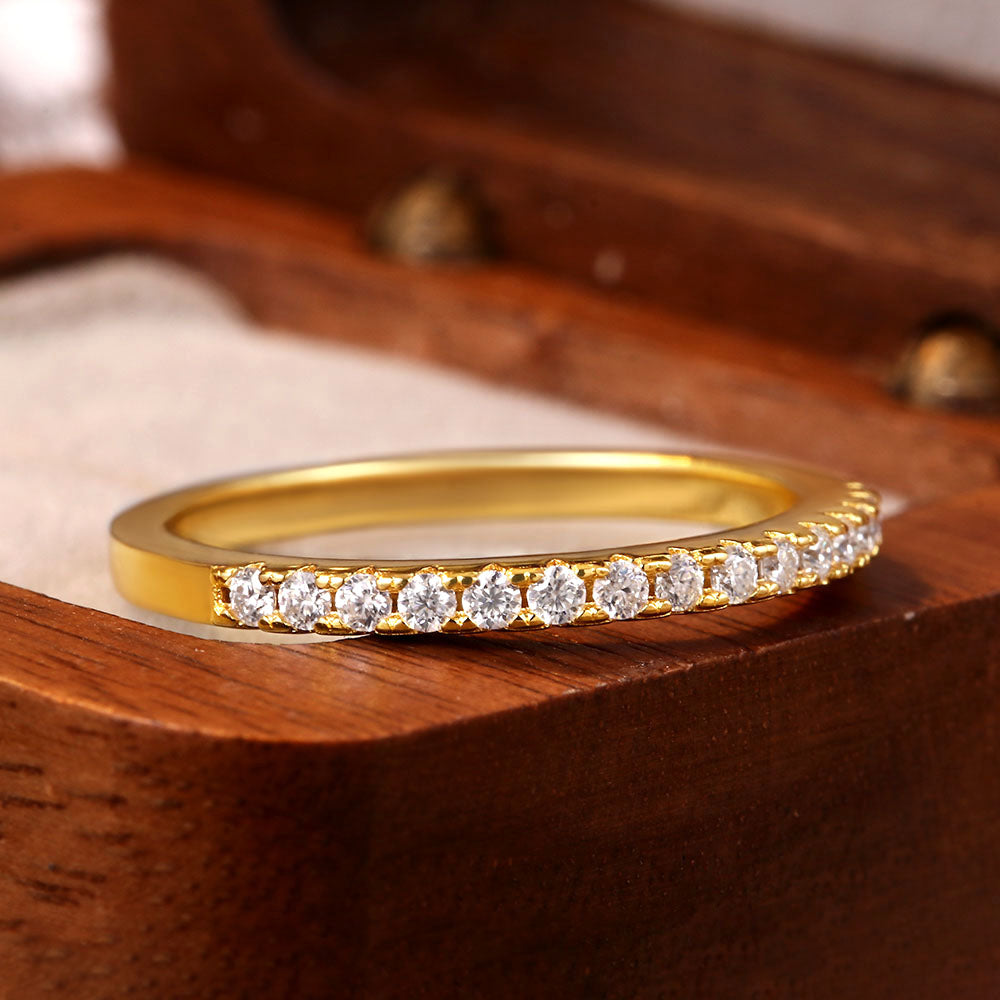 Round Moissanite Pave Half Eternity Wedding Band