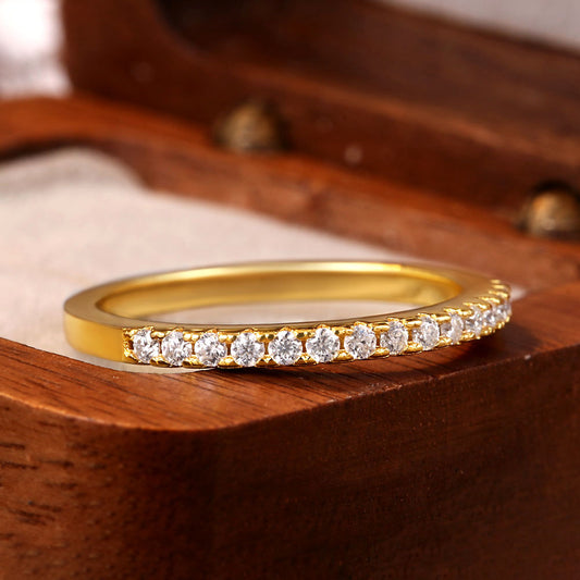 Round Moissanite Pave Half Eternity Wedding Band