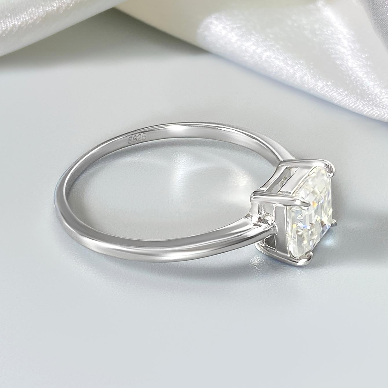 Asscher Moissanite Solitaire Engagement Ring