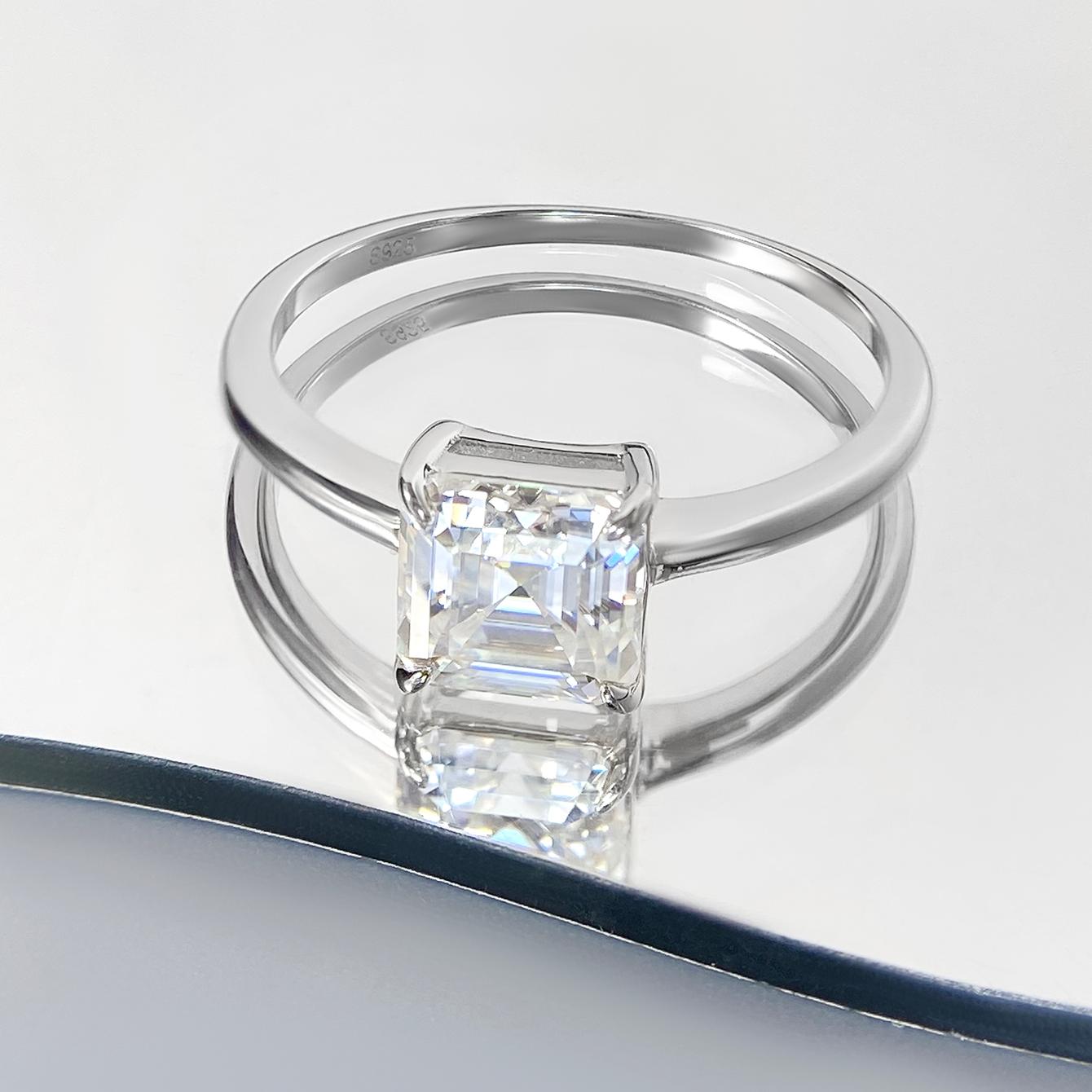 Asscher Moissanite Solitaire Engagement Ring