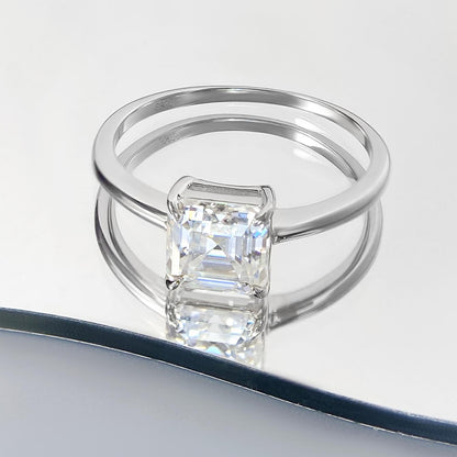 Asscher Moissanite Solitaire Engagement Ring