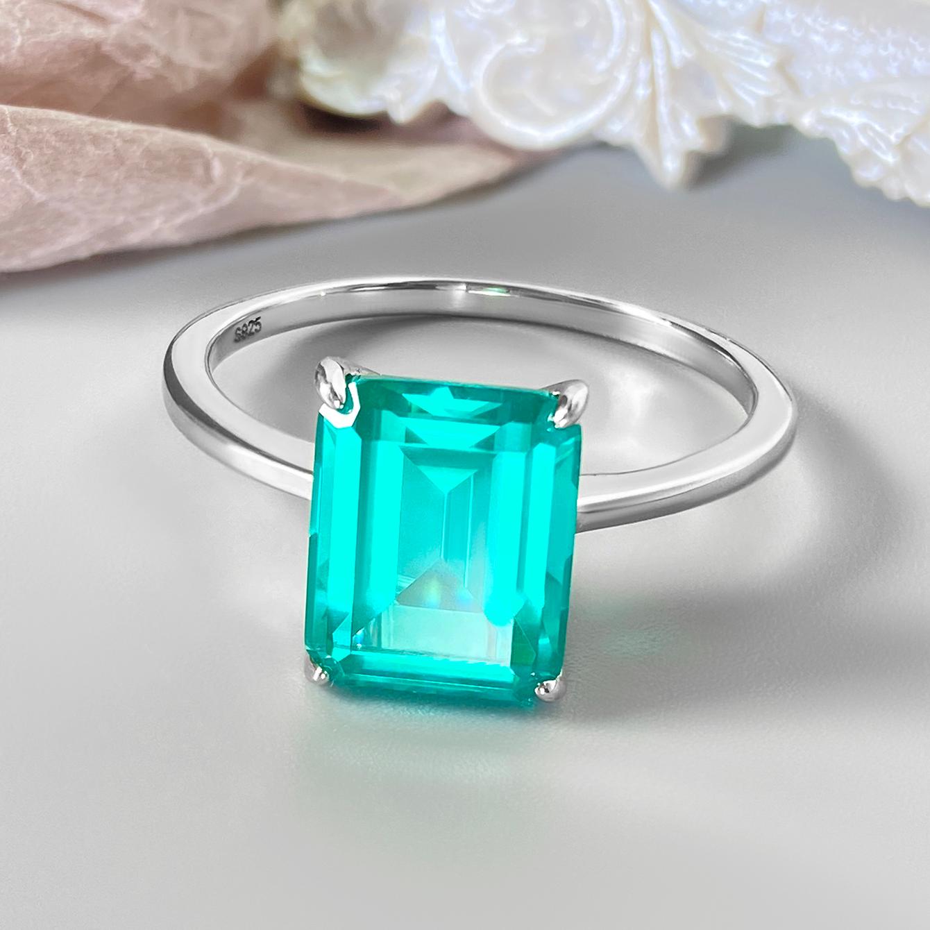 5.16 ct Emerald Cut Lab Paraiba Solitaire Engagement Ring