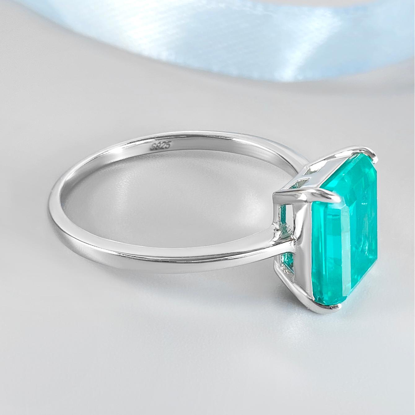 5.16 ct Emerald Cut Lab Paraiba Solitaire Engagement Ring
