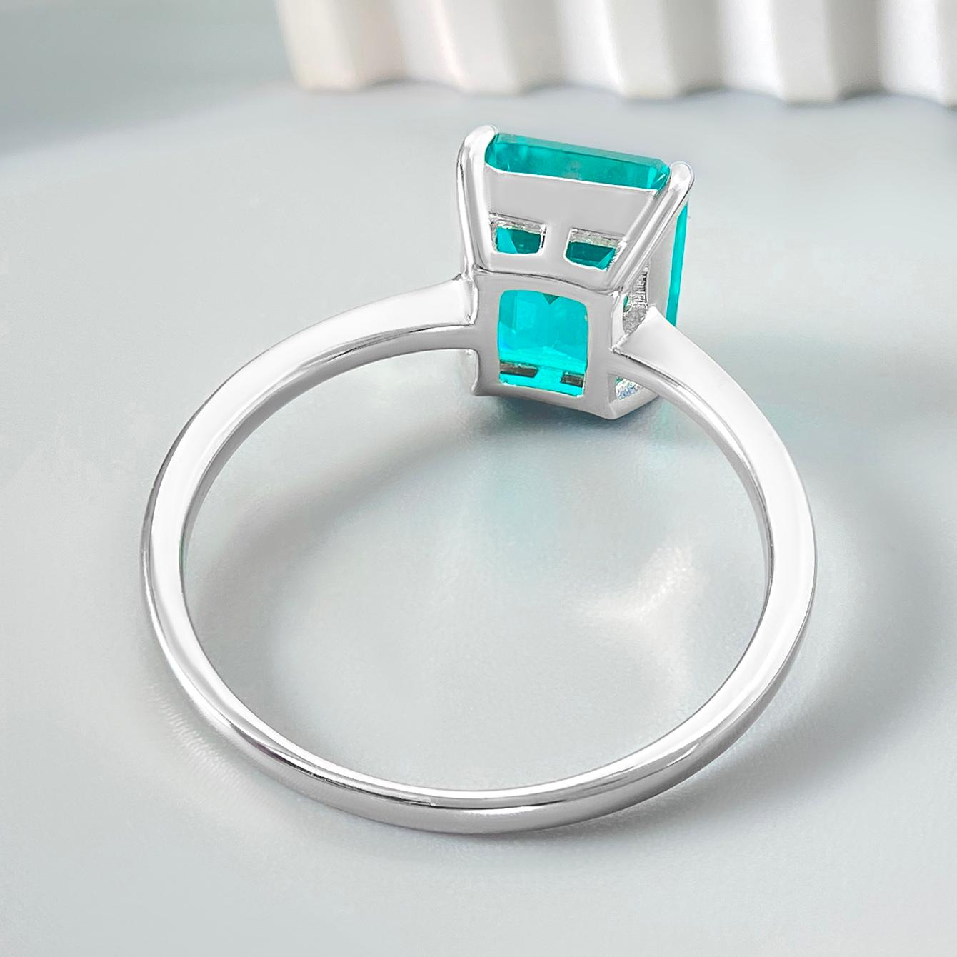 5.16 ct Emerald Cut Lab Paraiba Solitaire Engagement Ring