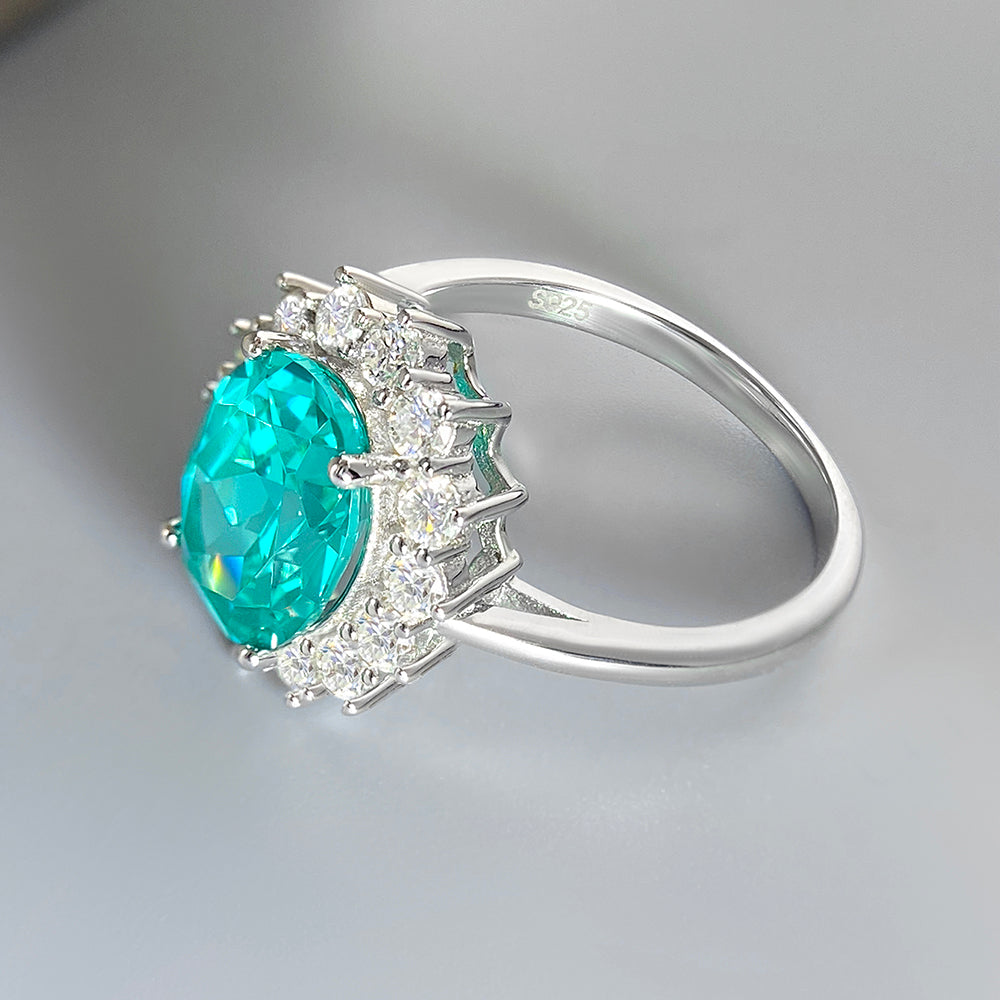 5.07 Carat Oval Lab Paraiba Flower Inspired Design Cluster Engagement Ring