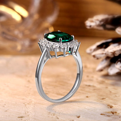 Oval Lab Emerald Cluster Engagement Ring