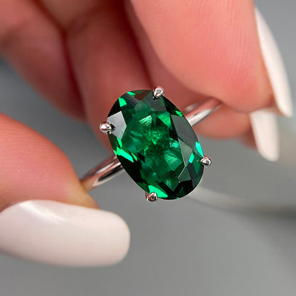 Oval Lab Emerald Solitaire Engagement Ring