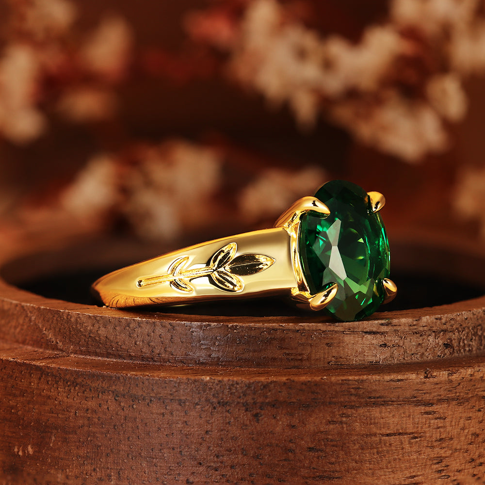 2.65CT Oval Cut Lab Nature Inspired Leaf Engraved Engagement Ring