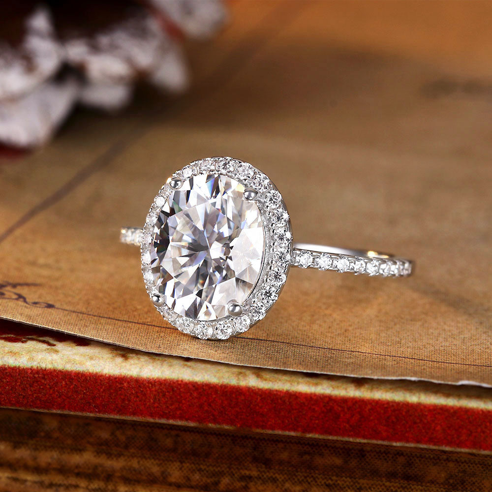 Oval Cut Moissanite Halo Engagement Ring