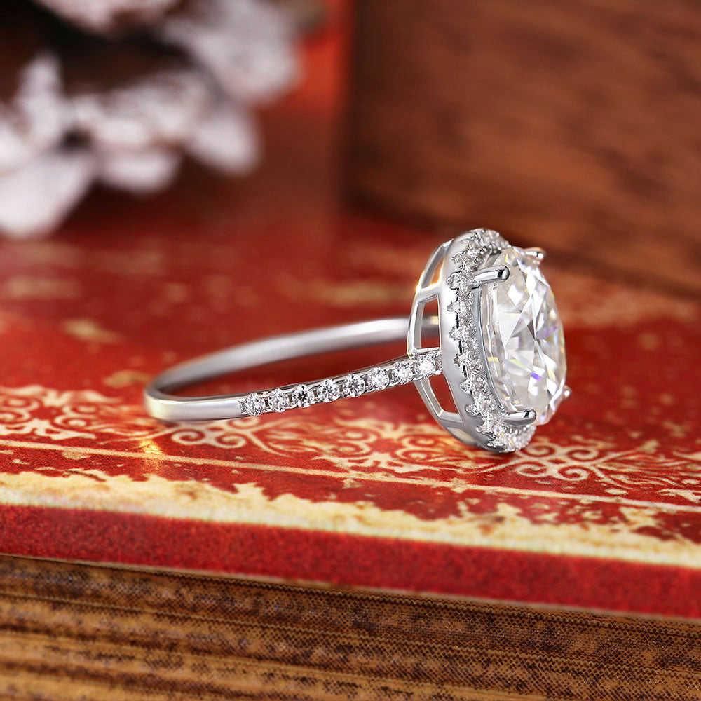 2.78 ct Oval Cut Moissanite Halo Engagement Ring