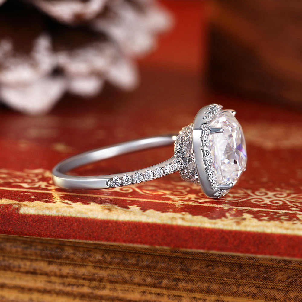 Cushion Cut Moissanite Halo Engagement Ring