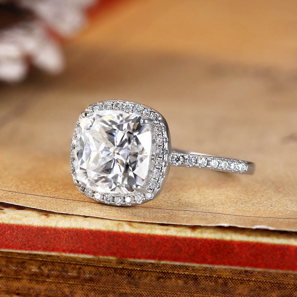 Cushion Cut Moissanite Halo Engagement Ring