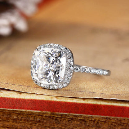 Cushion Cut Moissanite Halo Engagement Ring