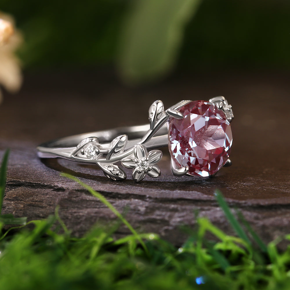 2.82Ct Round Cut Lab Alexandrite with Floral Motif Accents Vintage Romantic Engagement Ring