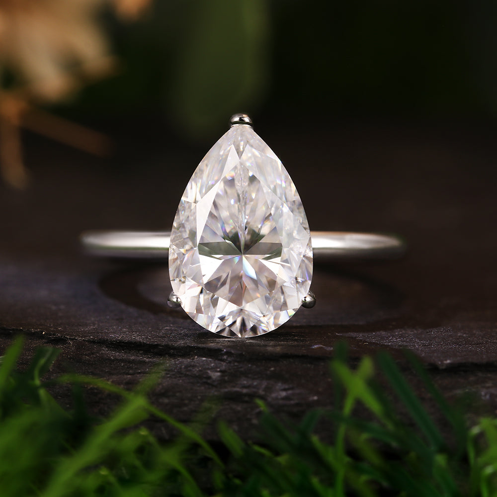 2.32 ct Pear Cut Moissanite Solitaire Minimalist Classic Engagement Ring