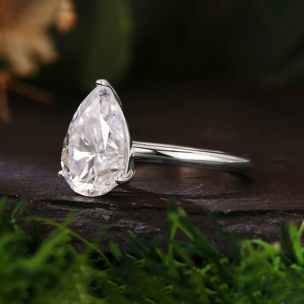 2.32 ct Pear Cut Moissanite Solitaire Minimalist Classic Engagement Ring