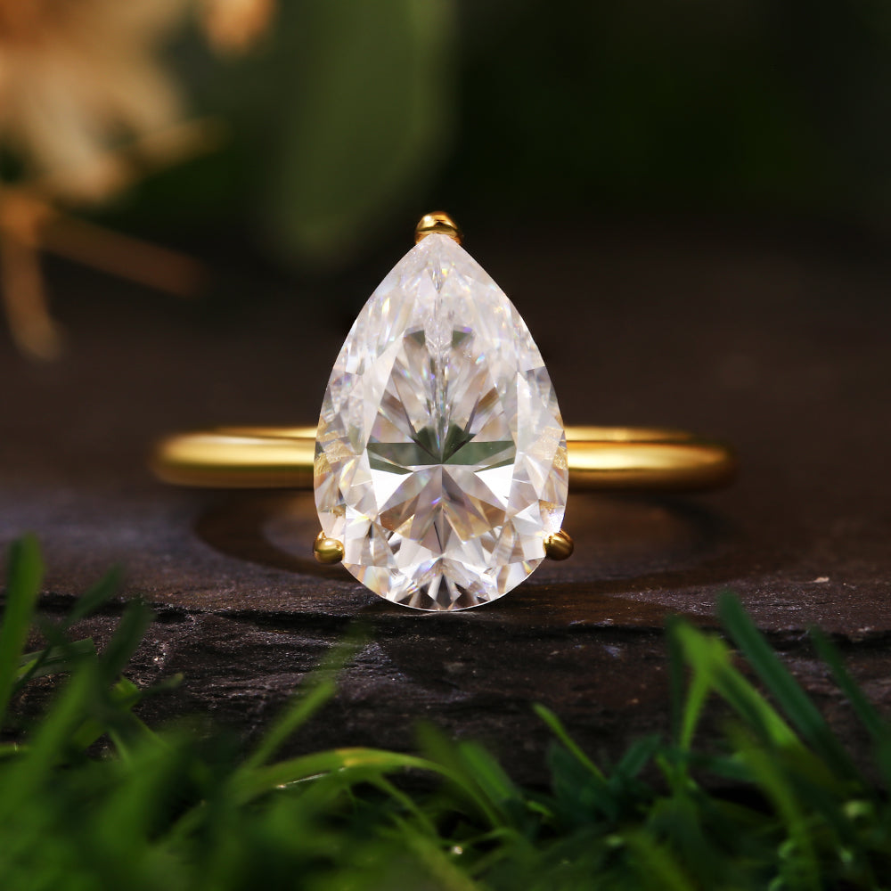 2.32 ct Pear Cut Moissanite Solitaire Minimalist Classic Engagement Ring
