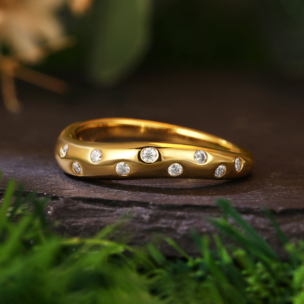 Contoured Wave Band with Round Cut Moissanite Accents Modern Elegant Engagement Band