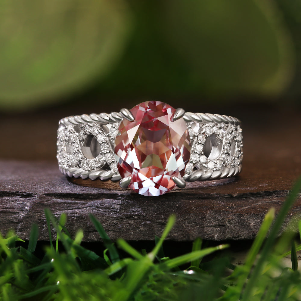 6.3Ct Oval Cut Lab Alexandrite Victorian Inspired Engagement Ring