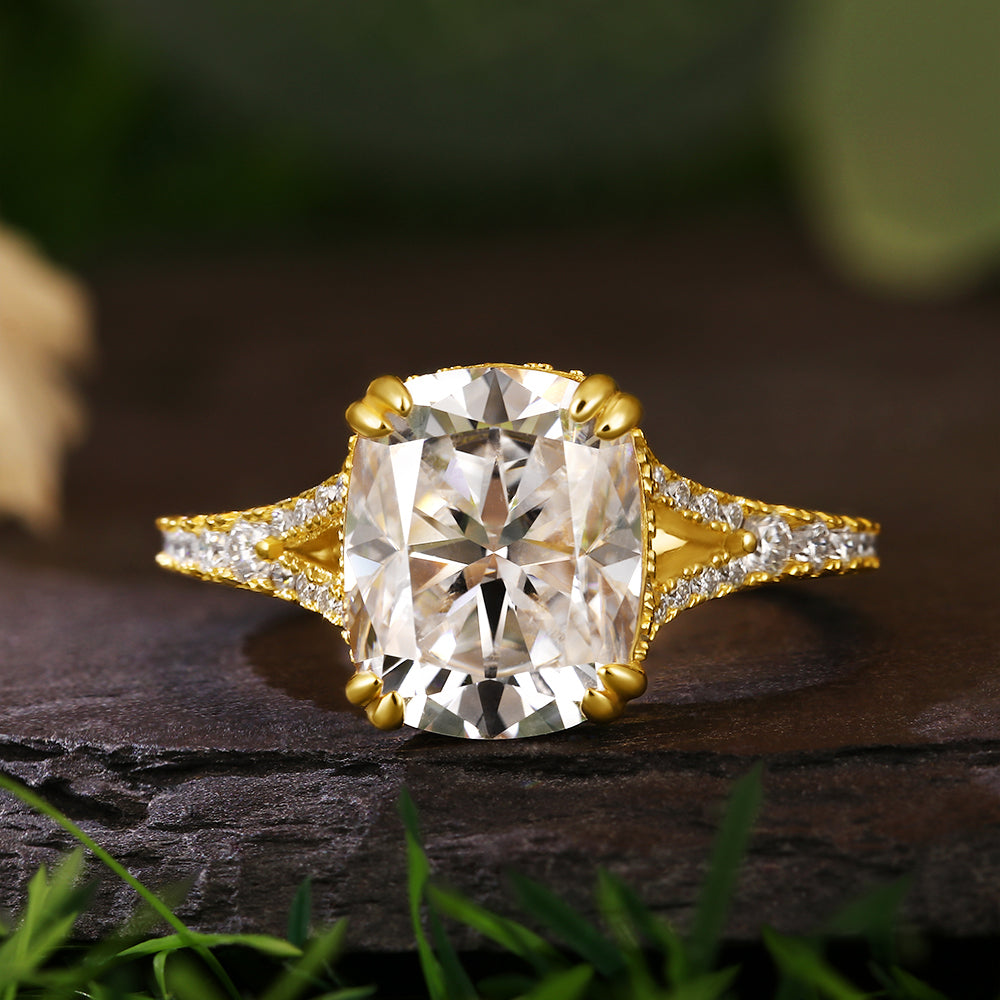 3.1Ct Cushion Cut Moissanite Pavé Accents Hidden Halo Modern Luxury Engagement Ring