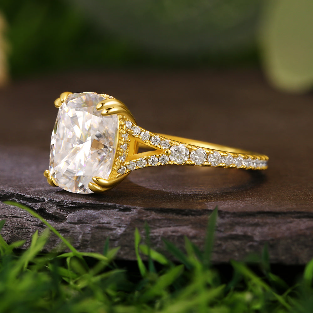 3.1Ct Cushion Cut Moissanite Pavé Accents Hidden Halo Modern Luxury Engagement Ring