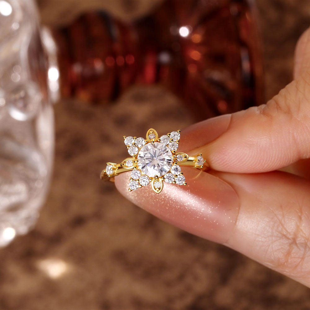 Snowflake Cluster Engagement Ring With Round Moissanite