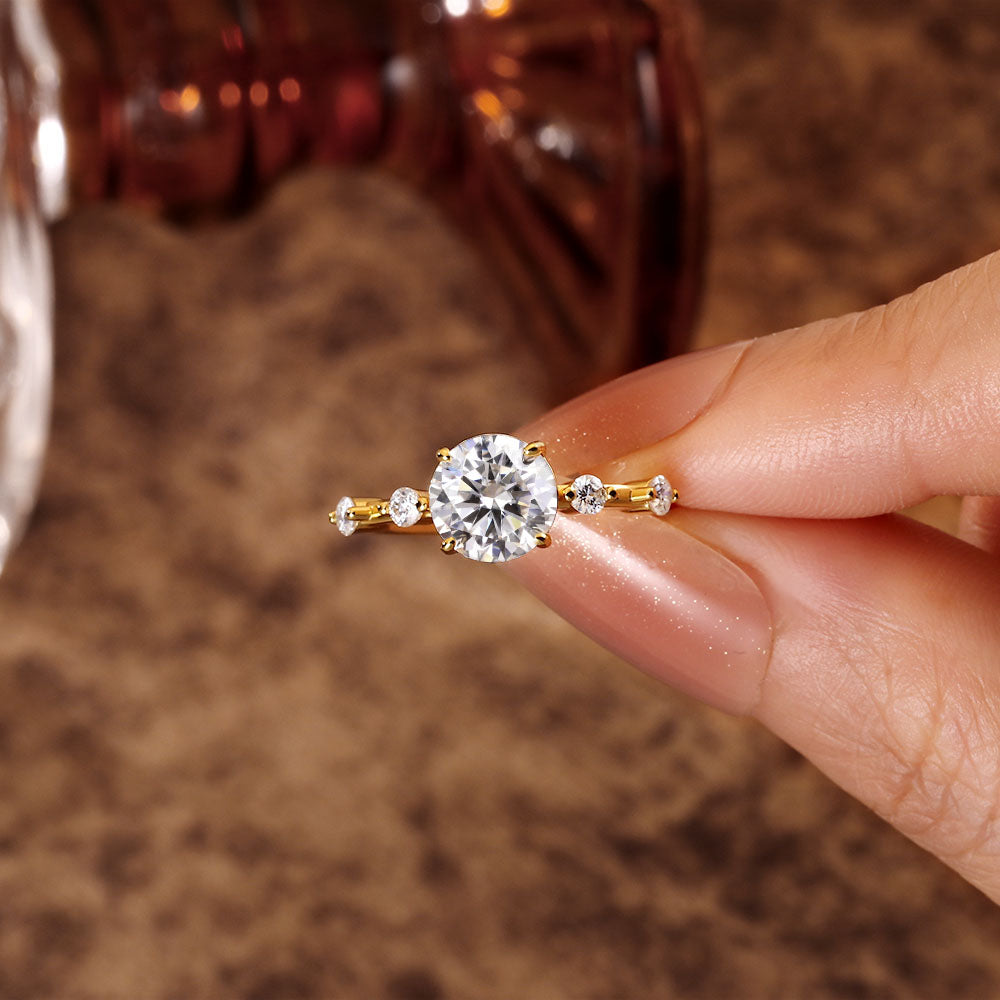 2.0 ct Round Moissanite Unique Distance Pave Set Engagement Ring