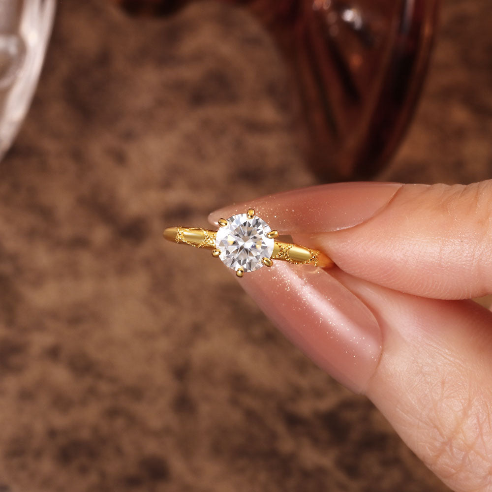1 ct Round Moissanite Solitaire Engagement Ring With Art Deco Filigree