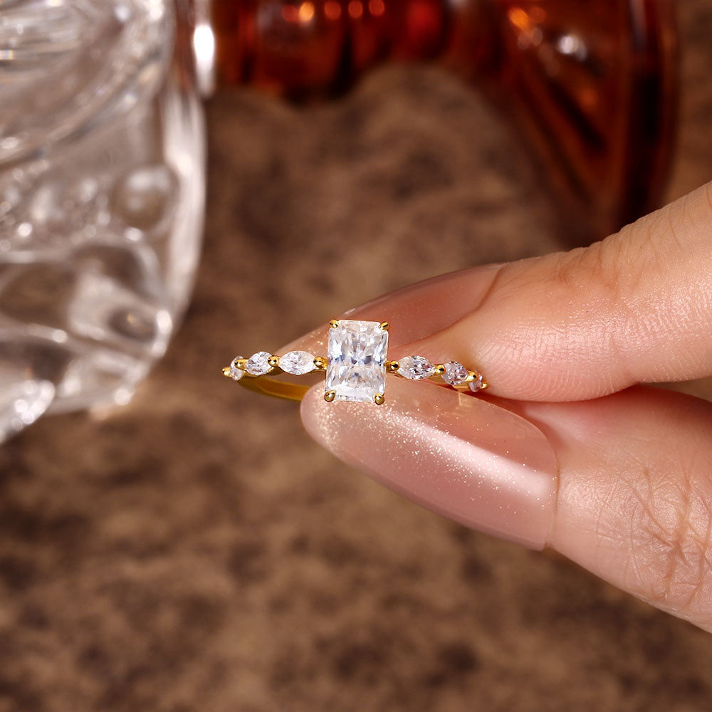 1.1 ct Radiant Moissanite Engagement Ring With Marquise Moissanite Accents